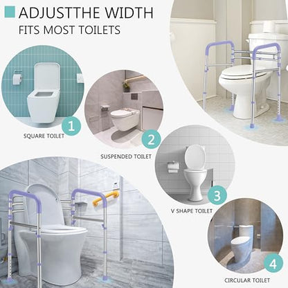 Lianjindun Toilet Safety Rails, 350 lbs, Adjustable Height & Width | Fits Most Toilets, Foldable Design, 350 Lbs Capacity, Aluminum Toilet Frame, Toilet Handles for Seniors, Disabled, Handicap - color: Purple