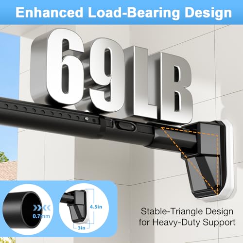 Tension Curtain Rod No Drill Shower and Outdoor Extra Long Adjustable Rod (Black, 41-67inches) - color: Black, size: 41-67inches
