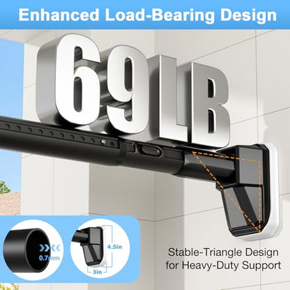 41 to 67 Inch Black Tension Curtain Rod | No Drill, Extra Long, Heavy Duty, Renter Friendly Adjustable - color: Black, size: 41-67inch