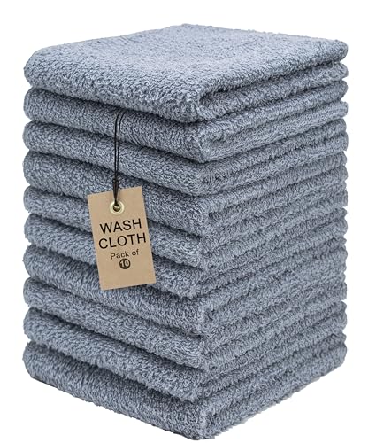 Textila Terry Wash Cloths – Pack of 10, Cool Grey, 12x12 Inches – Soft, Absorbent & Multipurpose Cotton Washcloths for Face, Hand, Bath, Kitchen, Spa, Gym & Hotel Use - color: Cool Grey
