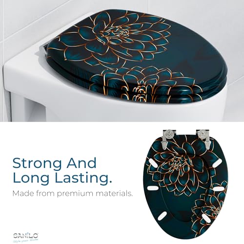 SANILO Wooden Toilet Seat with Soft Close [ELONGATED] - Decorative, Quiet & Slow Close Molded Wood Seat - With Strong Bumpers & Hinges - Adjustable Fit - Dahlia - color: Dahlia