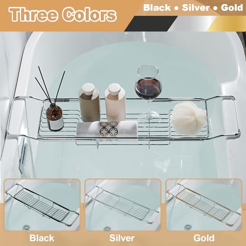 Stainless Steel Bathtub Caddy Tray, Expandable Bath Tub Table, Adjustable Bathroom Tray, Bath Organizer Tub Shelf,Silver,26.8~35.4in - color: Silver