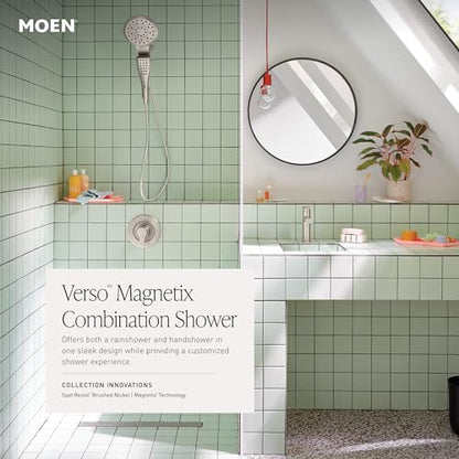 Moen 220C2EPSRN Verso Showerhead Combo, Magnetix, Brushed Nickel | Rain and handshower combo, Magnetix docking, Infiniti dial spray control, 60" hose, brushed nickel finish - color: Spot Resist Nickel