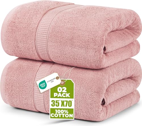 Utopia Towels Jumbo Bath Sheets, 2 Pack, 35x70 in, 600 GSM Cotton, Dusty Pink - color: Dusty Pink, size: 2 Piece Bath Sheet