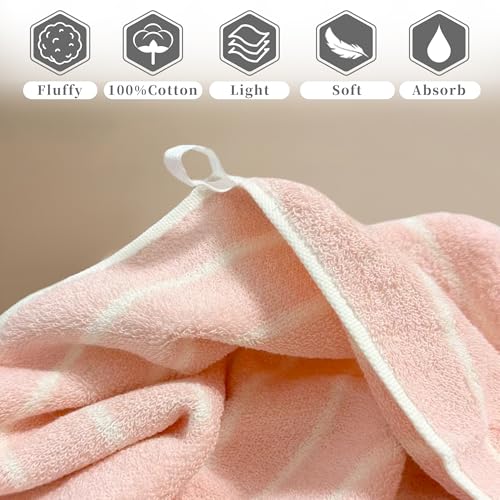 VOOVA & MOVAS Pink Kitchen Hand Towels 2 Pack, 100% Cotton, 13x28 in | Great for Kitchen & Household Use, Hanging Loop, 420GSM, Ultra Absorbent, Soft & Durable, Pink Ground Beige Stripe - color: Pink Ground