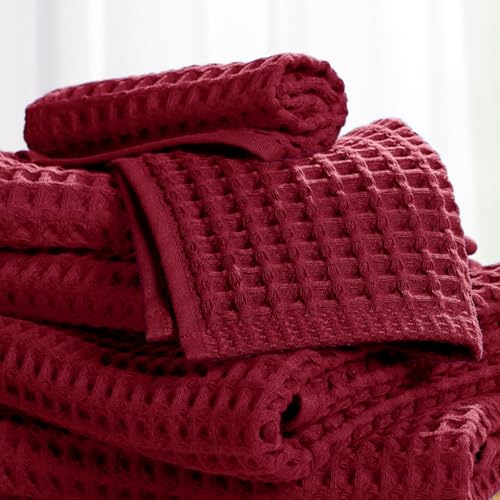 Stoneberry Home® 6-Piece Waffle Towel Set Cotton Burgundy - color: Burgundy