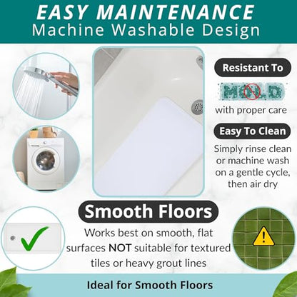 ENKOSI Non Slip Bath Mat for Tub and Shower Floors – Anti Slip Shower Mat with Secure Suction Cup Grip – Soft White Bathtub Mat for Inside Bath Tub and Smooth Bathroom Stalls (28x16 White) - color: White