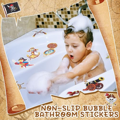 Fullhawl 30 Pcs Pirate Non Slip Shower Stickers, Bathtub Safety | 30 Pack Pirate Theme, Durable Anti Slip Surface, Strong Grip Adhesive, Fun Safety Solution for Kids' Bath Time - style: Pirate