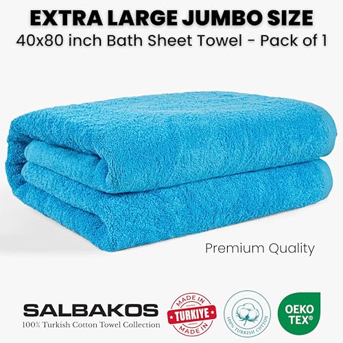 SALBAKOS Luxury 100% Turkish Cotton Bath Sheet 40x80 (1-Piece, Aqua Blue) | Extra Large Jumbo Oversized Bathroom and Beach Towel, Super Soft Highly Absorbent Thick Premium Hotel Quality, Made in Turkey - color: Aqua, size: Jumbo Bath Sheet