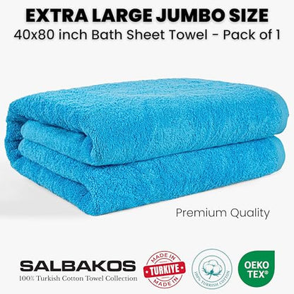 SALBAKOS Luxury 100% Turkish Cotton Bath Sheet 40x80 (1-Piece, Aqua Blue) | Extra Large Jumbo Oversized Bathroom and Beach Towel, Super Soft Highly Absorbent Thick Premium Hotel Quality, Made in Turkey - color: Aqua, size: Jumbo Bath Sheet