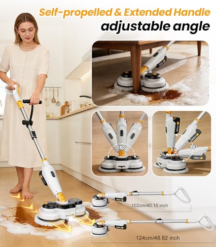 Qimedo Battery Electric Mop, Cordless Electric Scrubber & Flat Mop for Floor Cleaning, Best Automatic Spin Mops with Smart Display,Rotating Mops with LED Light & Water Spray