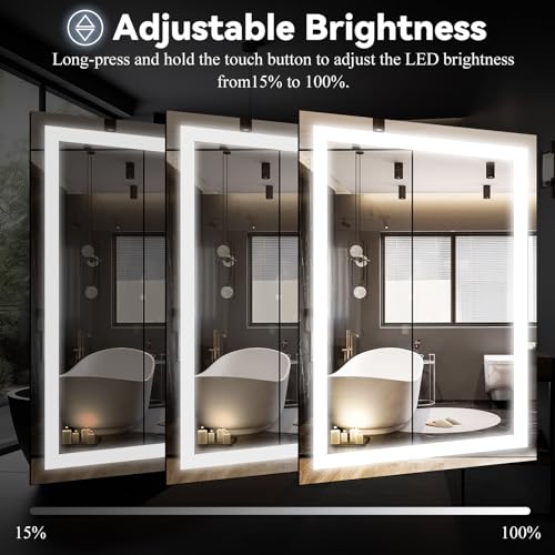 LED Bathroom Mirror 26 x 38 Inch - 3 Adjustable Modes | Lighted Smart Bathroom Vanity Mirror, Anti-fog, Memory Function, Tempered Glass, Wall Mounted Horizontally Vertically - size: 38"L x 26"W