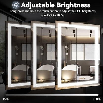 LED Bathroom Mirror 26 x 38 Inch - 3 Adjustable Modes | Lighted Smart Bathroom Vanity Mirror, Anti-fog, Memory Function, Tempered Glass, Wall Mounted Horizontally Vertically - size: 38"L x 26"W