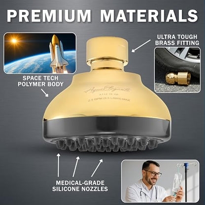 Aqua Elegante Pressure Boosting Shower Head - 1.8 GPM - Polished Brass | 3 Inch Wall Mount, Water Saving Showerhead, Best For Low Flow Showers With Anti-Clog Nozzles & Adjustable Brass Fitting - color: Polished Brass, size: 1.8 GPM