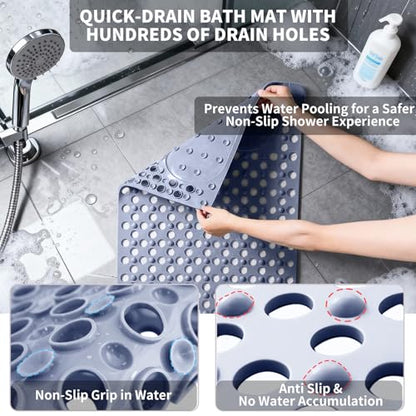 Bath Tub Shower Mat with Soft Shower Foot Scrubber Mat for Massage,Non Slip Bathtub Mat with Strong Suction Cups, Silicone Shower Foot Scrubber Mat (Dusty Blue, 31.5" X 19.7"(Rectangular)) - color: Dusty Blue, size: 31.5" x 19.7" (Rectangular)