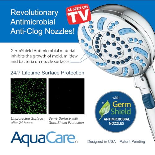 AquaCare 2026 High Pressure 7-mode Handheld Shower Head with Pause Switch | Detachable Showerhead Wand, Stay-Clean Jets, Extra-long 6 ft. Stainless Steel Hose, Dual Wall & Overhead Brackets / Chrome - color: Chrome