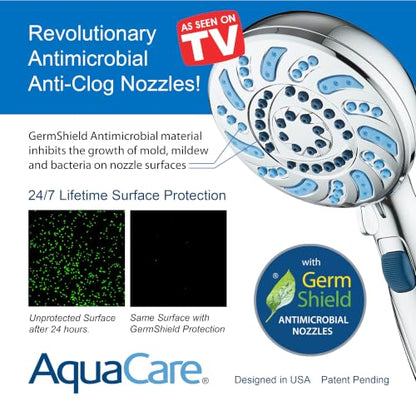 AquaCare 2026 High Pressure 7-mode Handheld Shower Head with Pause Switch | Detachable Showerhead Wand, Stay-Clean Jets, Extra-long 6 ft. Stainless Steel Hose, Dual Wall & Overhead Brackets / Chrome - color: Chrome