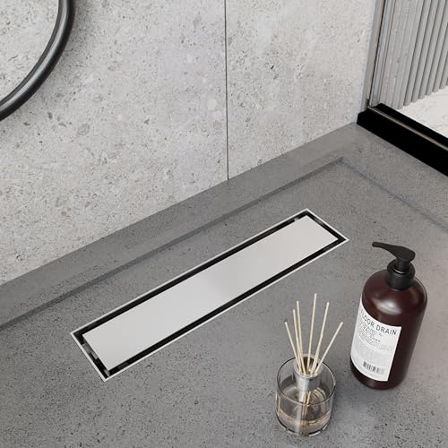 12 Inch Linear Shower Drain Brushed Floor Drain with Removable SUS304 Stainless Steel CUPC Certificate and 2-in-1 Tile Insert Grate Cover - color: Brushed, size: 12inch