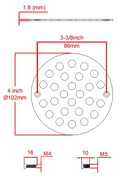 Round 4 Inch Screw-in Floor Drain Cover Replacement Shower Drainer Grate with Screws Chrome - color: Chrome