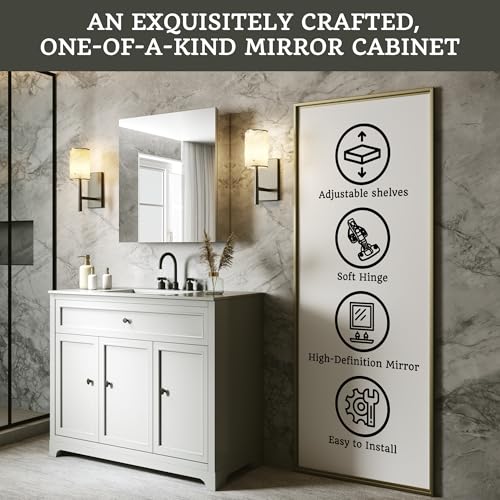 24 x 26 in Medicine Cabinet with Mirror and Side Panels, Silver | Surface or Recessed Medicine Cabinet Mirror with Storage, Adjustable Shelves, Aluminum Alloy Frame, Assembly Required - size: 24''x26"