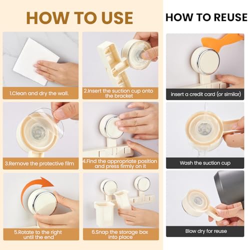 Wall Mounted Toothbrush Holder, Self-Draining Bathroom Organizer with Suction Cup, No-Drill Installation, 4 Slot 9.84 * 2.56 * 6.1 Inches