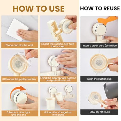 Wall Mounted Toothbrush Holder, Self-Draining Bathroom Organizer with Suction Cup, No-Drill Installation, 4 Slot 9.84 * 2.56 * 6.1 Inches
