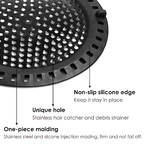 Huntonry Hair Catcher Shower & Tub Drain Protector, Bathtub & Sink Drain Strainer, Flat & Round, Black - color: Black