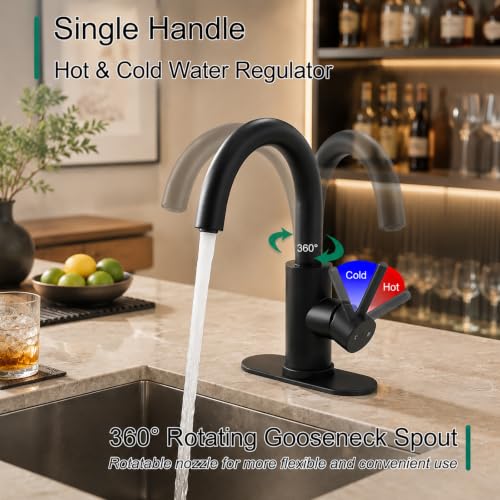 VOTON Bar Sink Faucet Matte Black Modern One Hole Bathroom Kitchen Faucets | 360° Rotatable Faucet | Small Mini Kitchen Faucet | Bathroom Vanity Lavatory Faucets | Lead-free SUS304 Faucet - color: Matte Black