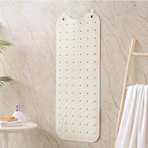 Extra Long Rubber Bathtub Mat, Non-Slip Shower Tub Mat, 39x16 Inch, Bath Tub Floor Mat with Suction Cups and Drainage Holes, Ivory White - color: Ivory White