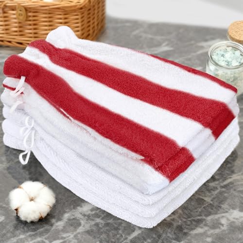 VOOVA & MOVAS Wash Mitts,Red Stripe 6.3x8.3 in,European Style with Loop | 100% Cotton, 6 Pack, Red & White Stripe, Soft & Absorbent, No Fade, Ice Pack Pocket, Quick Dry, for Shower & Travel - color: Red Stripe & White, size: 6PC Bath Mitts
