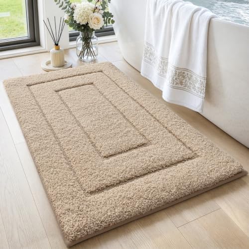 DEXI Bathroom Rugs 32x20, Non-Slip and Absorbent Bath Mat, Beige | Machine Washable, Soft Plush Microfiber Bathmat with Rubber Back, Quick Dry Rug for Shower, Tub, Sink - color: Beige, size: 32" X 20" (Rectangular)