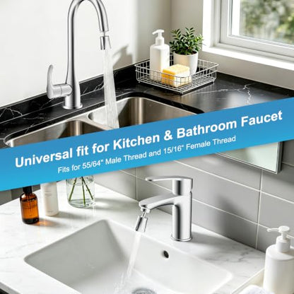 Faucet Aerator 4 Modes, 360° Swivel Faucet Sprayer Head Attachment, Chrome | NSF/ANSI/CAN 372 Certified, 55/64" Bathroom& Kitchen Sink Faucet Head, 2 Big-Angle Rotating Metal Joints, 15/16" Male Adapter - color: Chrome, style: 2 Swivel Joints