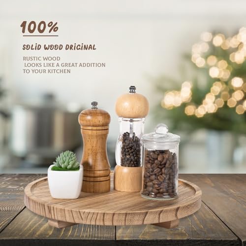 Round Decorative Tray Wood Bathroom Counter Organizer Farmhouse Kitchen Decor Wooden Riser for Soap Dish, Perfume, Candle, Sponge, 11" - Brown | Waterproof, Lightweight, Easy Clean, Wood Riser Pedestal Stand Accessories for Office Desk, Vanity, Counter, S