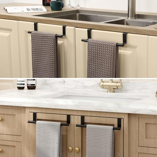 KES Over The Door Towel Rack, Over Cabinet Towel Bar Kitchen Bathroom Towel Holder Storage Dish Towel Holder, Over Cabinet Cupboard Door Towel Bar, Matte Black 2 Pack, KTH500S26-BK-P2 - color: Matte Black
