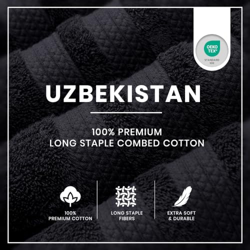 Bath Towels Set of 4 Extra Large Towels Set, 30x60 in, 100% Uzbek Cotton 600 GSM, Oeko-TEX, Larger & Lighter Weight, Quicker to Dry, Super Soft and Absorbent, Perfect for Bathroom – Black - color: Black