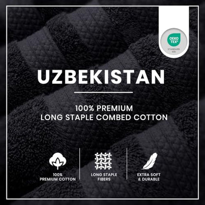 Bath Towels Set of 4 Extra Large Towels Set, 30x60 in, 100% Uzbek Cotton 600 GSM, Oeko-TEX, Larger & Lighter Weight, Quicker to Dry, Super Soft and Absorbent, Perfect for Bathroom – Black - color: Black
