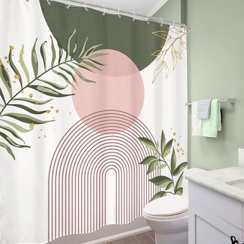 Green Pink Boho Bohemian Abstract Sage Bathroom Shower Curtain Set | Geometric look; 72"W x 72"L. waterproof HD print, quick-dry fabric and free hooks for easy setup. - color: A-07pink Green, size: 72"W x 72"L (Pack of 1)