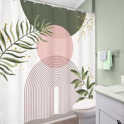 Green Pink Boho Bohemian Abstract Sage Bathroom Shower Curtain Set | Geometric look; 72"W x 72"L. waterproof HD print, quick-dry fabric and free hooks for easy setup. - color: A-07pink Green, size: 72"W x 72"L (Pack of 1)