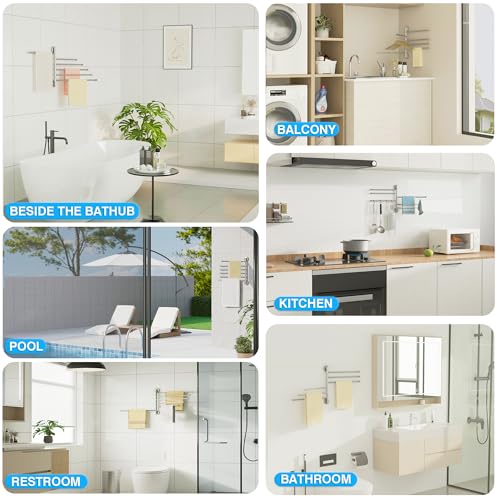 Alise Swivel Towel Rack 13.9", 6 Arm Swing Out Towel Bar, Brushed Nickel | Space Saving Swing Arm Towel Rack for Bathroom Kitchen, 180° Rotating, SUS304 Stainless Steel - color: Brushed Nickel, size: 6-Bars