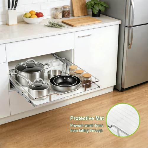 Pull Out Cabinet Organizer 20" W X 21" D, Chrome | Pull Out Drawers for Cabinets, Slide Out Drawers for Kitchen Cabinet Organizer, Cabinet Drawers Slide Out