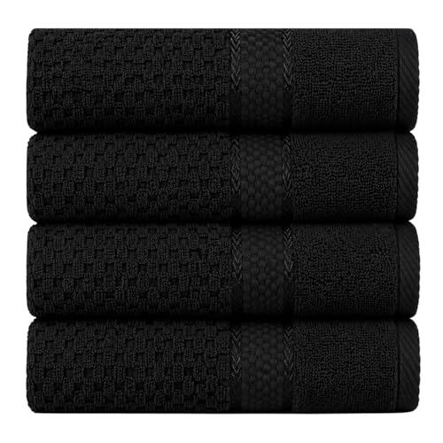 Ample Decor 100% Cotton Hand Towels 18x28 Inches, Popcorn Textured, Soft & Absorbent, Quick Dry, Set of 4, Black - color: Black, size: Pack of 4