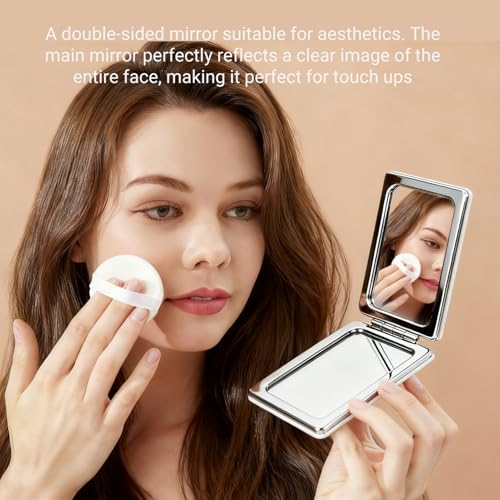 Portable Makeup Mirror Double-Sided - 1 Pcs Daily Beauty Tool, Purse Accessory - color: Rectangle