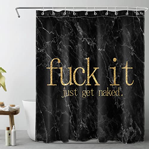 LB Black Marble Shower Curtain Decor,Gold Funny Quotes Fuck it Get Naked on Black and Grey Shower Curtains for Bathroom 60X72 inch Polyester Fabric Bathroom Decoration Bath Curtains Hooks Included - color: Gold Black, size: 60"W x 72"L (Pack of 1)