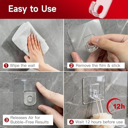 20 Pack Invisible Adhesive Hooks for Hanging, Shower Hook for Inside Shower | Heavy Duty, Waterproof & Rustproof, Clear Sticky Hooks for Walls No Damage, Multi-Use for Kitchen, Bathroom, Bedroom, Office - size: Large Clear Hooks - 20 Pcs