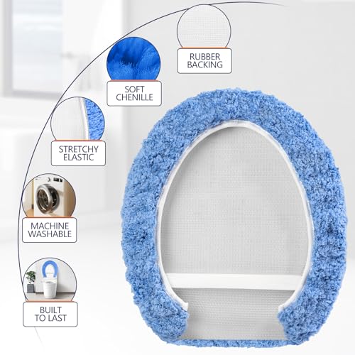 Soft Microfiber Toilet Lid Cover 17.5" x 15" Machine Washable | Solid Toilet Seat Cover Adjustable Rubber Backing Fits Most 16 -17.5" L x 14-16" W Round Oblong and Elongated Toilet Seat - color: Light Blue