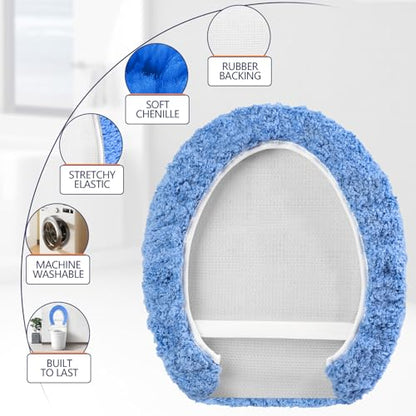 Soft Microfiber Toilet Lid Cover 17.5" x 15" Machine Washable | Solid Toilet Seat Cover Adjustable Rubber Backing Fits Most 16 -17.5" L x 14-16" W Round Oblong and Elongated Toilet Seat - color: Light Blue
