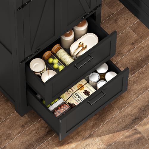 66.1" H Storage Cabinet, Farmhouse Kitchen Pantry Cabinet with 2 Drawers & Adjustable Shelf, Bathroom Cabinet, for Living Room, Kitchen, Bathroom, Black - color: Black