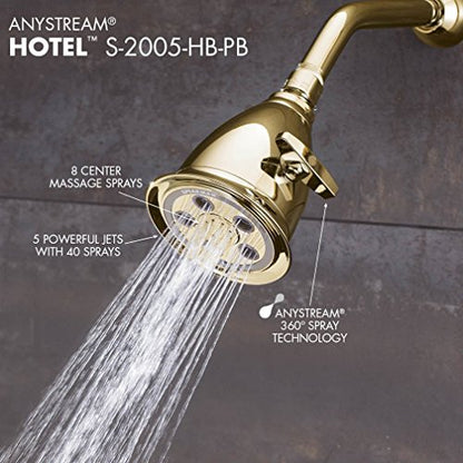 Speakman, Polished Brass S-2005-HB-PB Hotel Anystream High Pressure 2.5 GPM Adjustable Shower Head - color: Polished Brass, size: 2.5 GPM