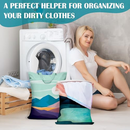 2 Pcs Large Travel Laundry Bags - Waterproof with Handle, Washable Dirty Clothes Bags for Travel, Wet & Dry Use, Bathing Suit & Gym Clothes Laundry, Swimming Pool & College Dorm - color: Landscape