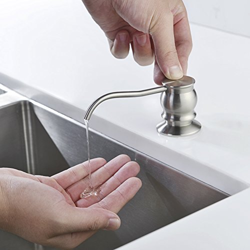 Built in Deck Mount Liquid Lotion Kitchen Countertop Metal Soap Dispenser, Brushed Nickel Brass Dispenser Pump with 500ml (17oz) High Capacity Bottle - color: Brushed Nicke, size: Without Hose